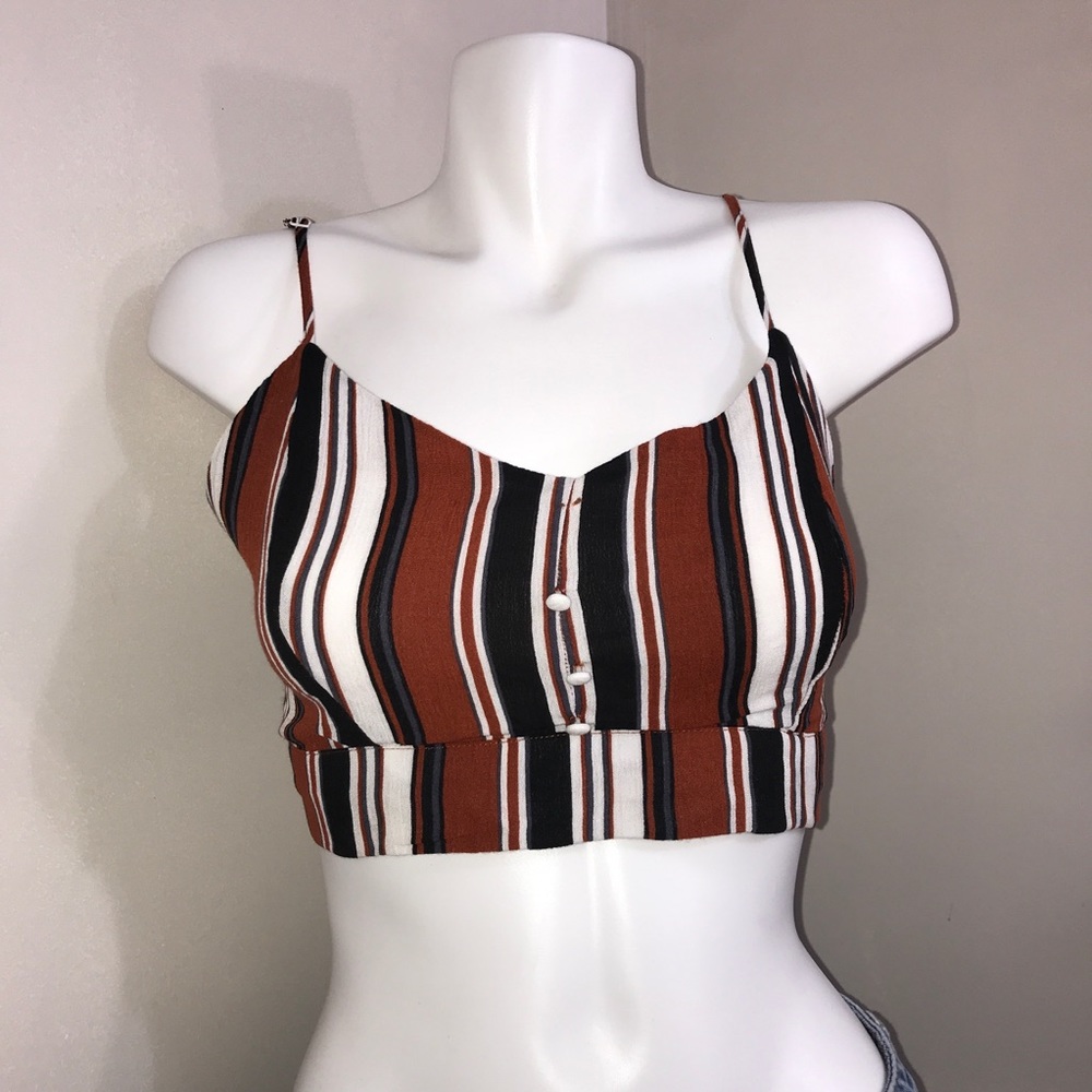 U2B Warm Toned Striped Ribbed Tank Style Crop Top